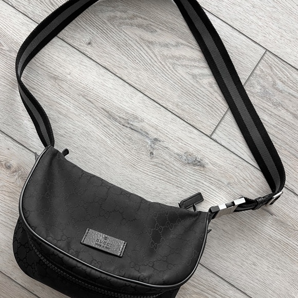 Rare Gucci Black Monogram Guccissima Belt Shoulder Bag Italy - Picture 2 of 14
